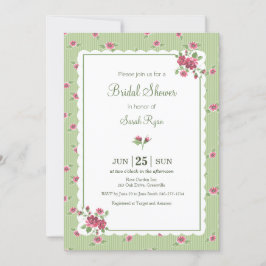 ヴィンテージ フラワー ローズ ピンク グリーン ストライプ オーダーメイド 招待状