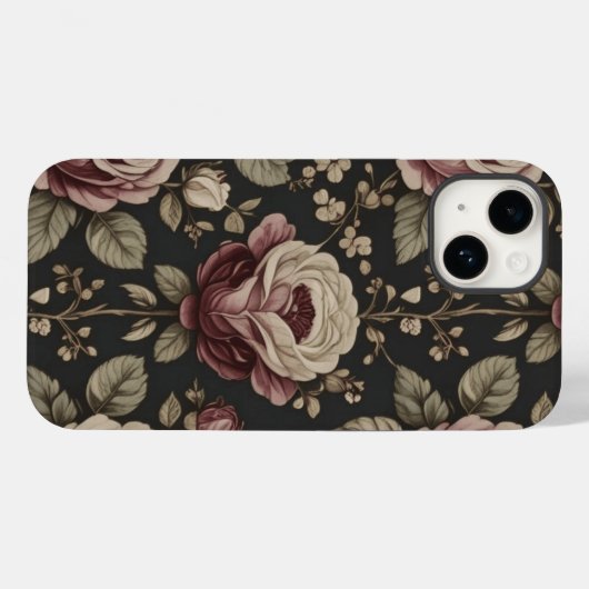 ヴィンテージ フラワー ローズ 柄 ダークゴシック スマホケース Case-Mate iPhoneケース (裏面 (横))