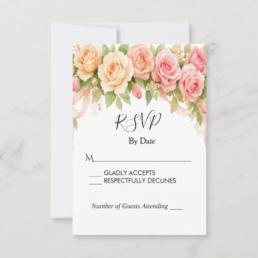 ヴィンテージ フラワー ローズ 結婚式 RSVP カード (正面)