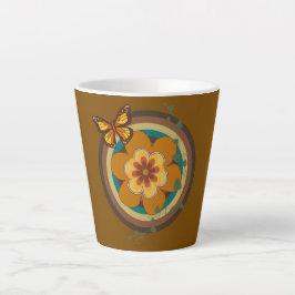 ヴィンテージ フラワー , ヴィンテージ スタイル, 花と丸い形 カフェラテマグ