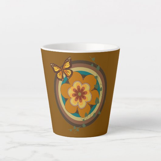 ヴィンテージ フラワー , ヴィンテージ スタイル, 花と丸い形 カフェラテマグ (正面)