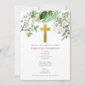 ヴィンテージ フラワー 宗教 ゴールド 十字架 洗礼 招待状 (正面)