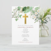 ヴィンテージ フラワー 宗教 ゴールド 十字架 洗礼 招待状 (スタンド正面)