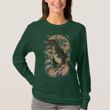 ヴィンテージ フラワー 恐竜 ロングスリーブTシャツ