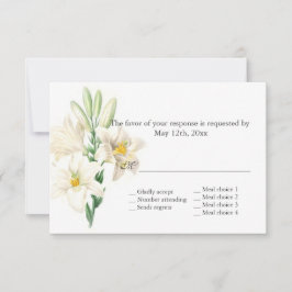 ヴィンテージ フラワー 白ユリの花 ウェディングRSVP 出欠カード