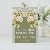 ヴィンテージ フラワー 誕生日 インビテーション - 白と緑 (スタンド正面)