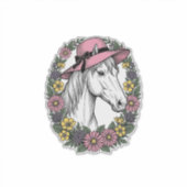 ヴィンテージ フラワー 馬の肖像 ベクターアート デザイン シール (正面)