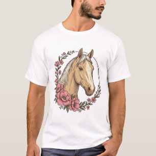 ヴィンテージ フラワー 馬 ポートレート ベクター デザイン Tシャツ