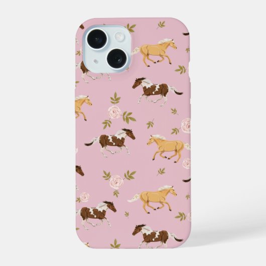 ヴィンテージ フラワー 馬 柄 iPhone 15ケース (裏面)