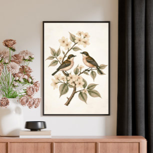 ヴィンテージ フラワー 鳥 植物画 ポスター
