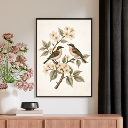 ヴィンテージ フラワー 鳥 植物画 ポスター