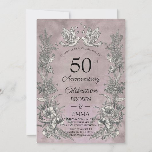 ヴィンテージ フラワー 50周年 結婚記念日 招待状 (正面)