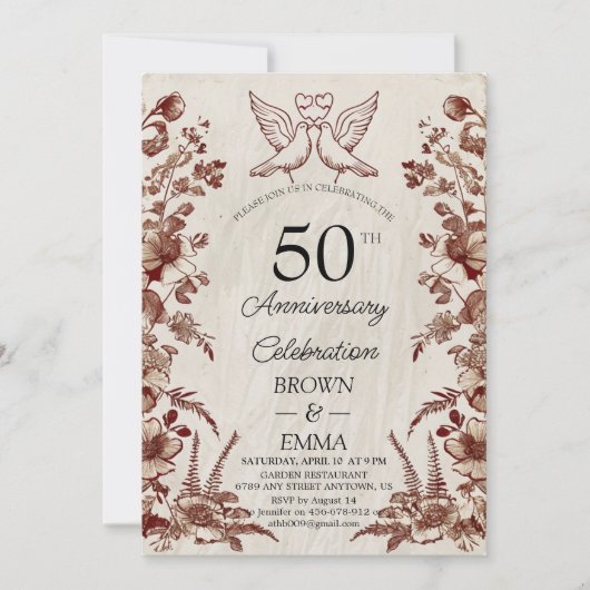 ヴィンテージ フラワー 50回目 結婚記念日 インビテーション (正面)