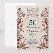 ヴィンテージ フラワー 50回目 結婚記念日 インビテーション (正面/裏面)