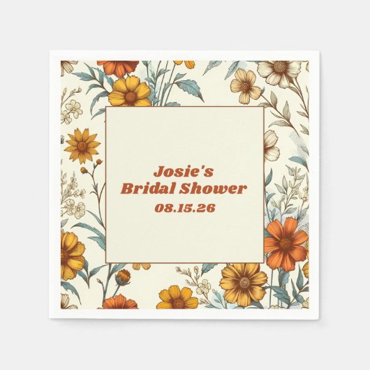 ヴィンテージ フラワー 70年代風 クラシック ブライダル シャワー スタンダードカクテルナプキン (正面)