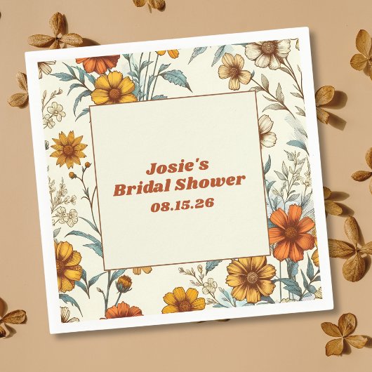 ヴィンテージ フラワー 70年代風 クラシック ブライダル シャワー スタンダードカクテルナプキン