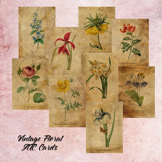 ヴィンテージ フラワー ATC カード スクラップブック ページ