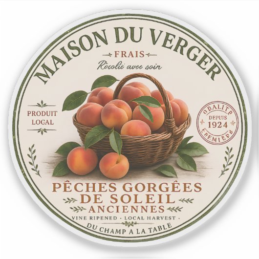 ヴィンテージ フランスのファーマーズマーケットの桃 シール (正面)