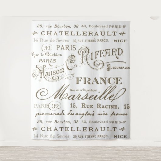 ヴィンテージ フランスの街の名前 セピア写真 背景ボード タペストリー (正面)