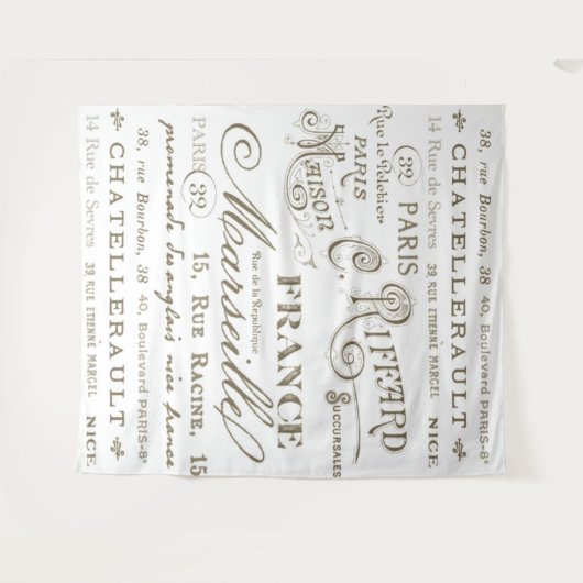 ヴィンテージ フランスの街の名前 セピア写真 背景 タペストリー (正面(横))