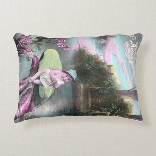 ヴィンテージ フランス語のエイプリル フール ポストカード アクセントクッション (正面)