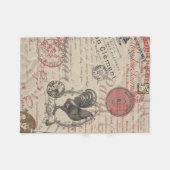 ヴィンテージ フランス語の筆記 パリ ニワトリ タイポグラフィー フリースブランケット (正面(横))