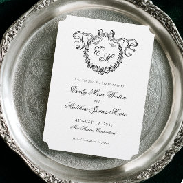 ヴィンテージ フランス語モノグラムリース エレガントな結婚式 セーブザデート