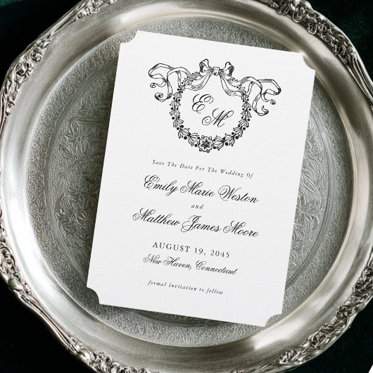 ヴィンテージ フランス語モノグラムリース エレガントな結婚式 セーブザデート