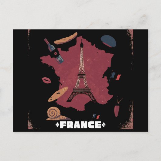 ヴィンテージ フランス エッフェル塔 パリ地図 ポストカード (正面)