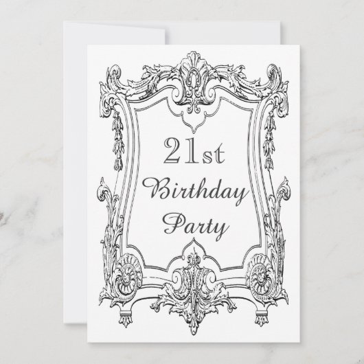 ヴィンテージ フランス スクロール 21歳の誕生日 ダブルサイド 招待状 (正面)