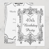 ヴィンテージ フランス スクロール 40歳の誕生日 ダブルサイド 招待状 (正面/裏面)