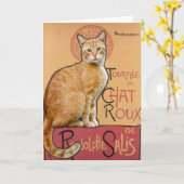 ヴィンテージ フランス ポスター風 オレンジの猫 カード (黄色い花)