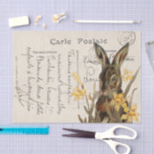 ヴィンテージ フランス 復活祭 ウサギ 水仙 ハガキ 薄葉紙 (クラフト)