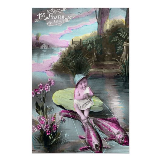 ヴィンテージ フランス 4月1日 ポストカード ポスター (正面)