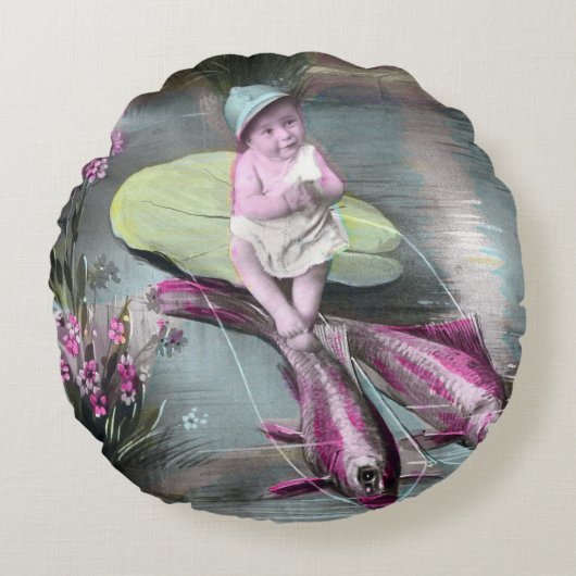 ヴィンテージ フランス 4月1日 ポストカード ラウンドクッション (正面)