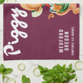 ヴィンテージ フルーツケースラベルアート 豚の梨 キッチンタオル (折り畳み)