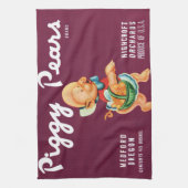 ヴィンテージ フルーツケースラベルアート 豚の梨 キッチンタオル (縦)