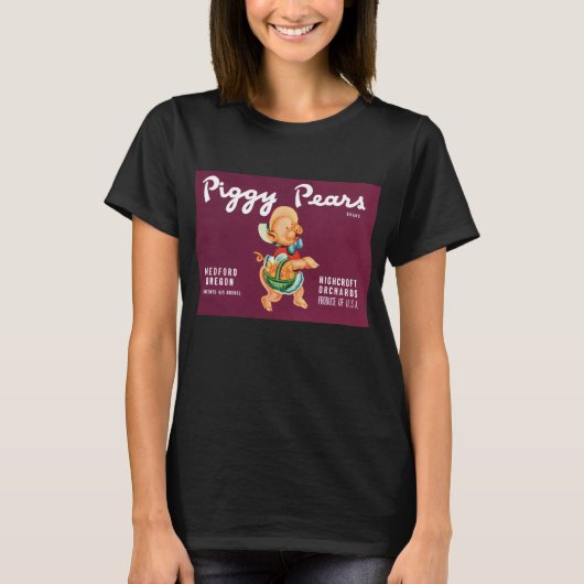 ヴィンテージ フルーツケースラベルアート 豚の梨 Tシャツ (正面)
