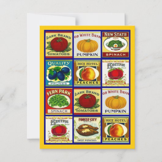 ヴィンテージ フルーツ＆ベジタブル ラベル パーティー招待状（空白） 招待状 (正面)