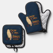 ヴィンテージ フルーツ ラベル りんご オウル ブルー 鍋つかみ&鍋敷きセット (正面/裏面)