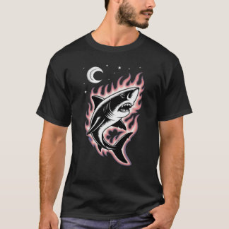 ヴィンテージ・フレイムシャーク・タトゥーアート・レトロ・セレスト Tシャツ