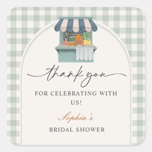ヴィンテージ フレッシュ オフ ザ マーケット ギンガム ブライダル シャワー スクエアシール (正面)