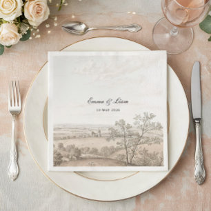 ヴィンテージ フレンチカントリー トワール ウェディング スタンダードカクテルナプキン