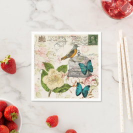 ヴィンテージ フレンチカントリー ボタニカル パリ ティーパーティー スタンダードカクテルナプキン