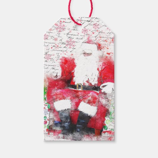 ヴィンテージ フレンチ サンタ (水彩) ギフト タグ (正面)