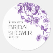 ヴィンテージ フレンチ トワール パープル フラワー ブライダル シャワー ラウンドシール (正面)