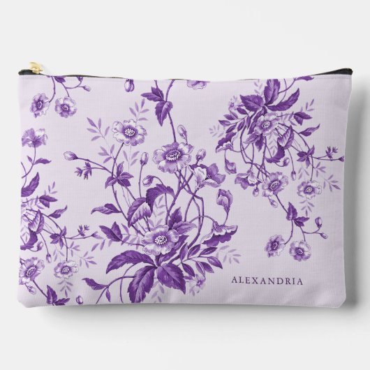 ヴィンテージ フレンチ トワール パープル フローラル ブライダル シャワー アクセサリーポーチ (正面)