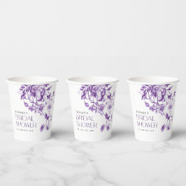ヴィンテージ フレンチ トワール パープル フローラル ブライダル シャワー 紙コップ