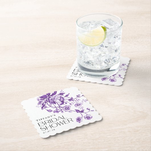 ヴィンテージ フレンチ トワール フラワーの ブライダル シャワー ペーパーコースター (インサイチュ)