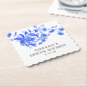 ヴィンテージ フレンチ トワール ブルー フラワーブライダルシャワー ペーパーコースター (アングル)